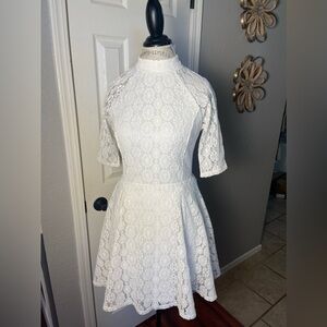 Miss Selfridge White Lace Fit & Flare Dress Size 10